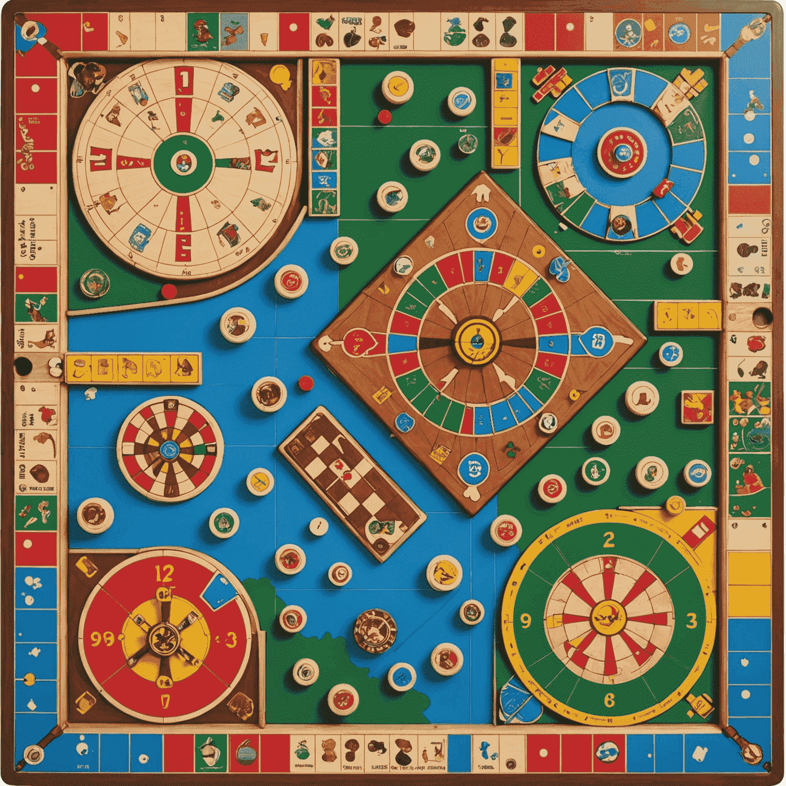 Berbagai permainan papan kooperatif populer yang disusun bersama, menampilkan kotak-kotak permainan dengan desain yang menarik